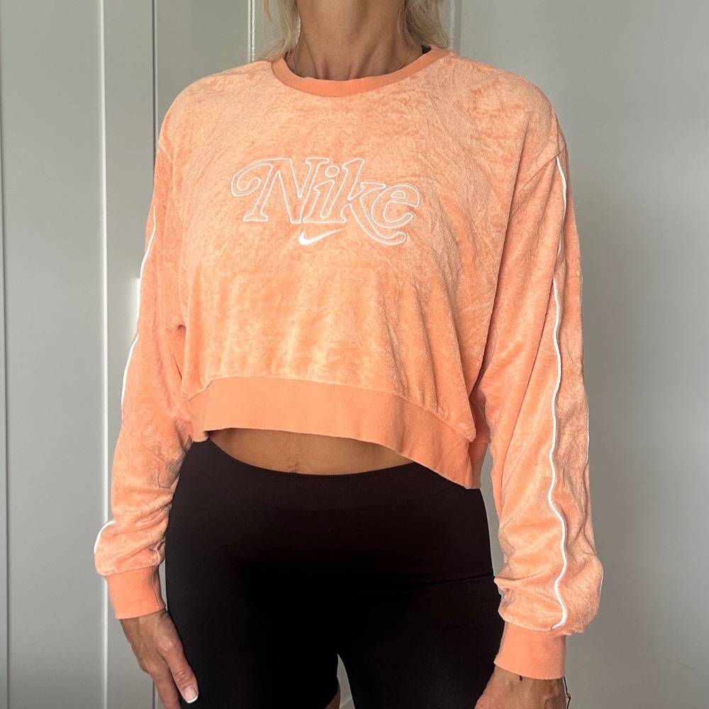 Like new Nike Vintage velour orange crop crewneck XS